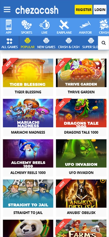 Games lobby with Tiger Blessing and Mariachi Madness